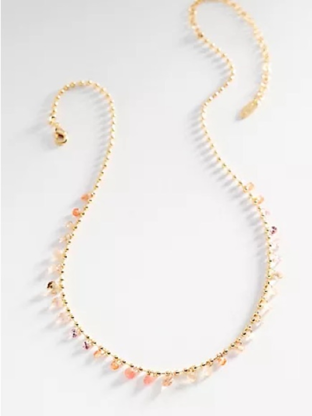 Anthropologie 14K Gold Plated Brass Peach Orange Crystal Droplet Necklace